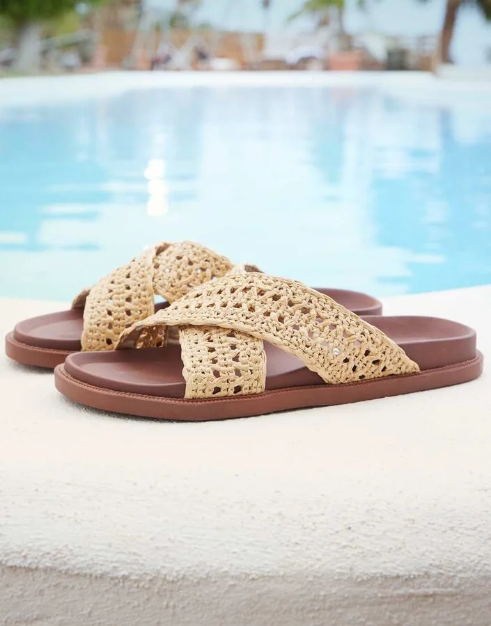 ASOS DESIGN cross over sandals in natural weave