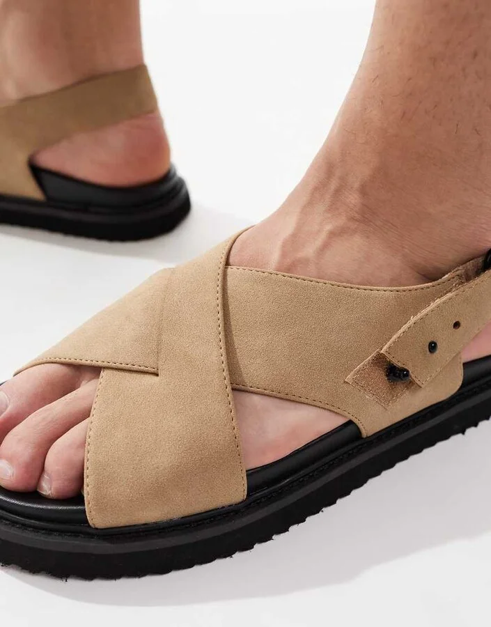 ASOS DESIGN cross over sandals in stone - Image 3