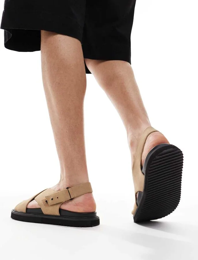 ASOS DESIGN cross over sandals in stone - Image 4