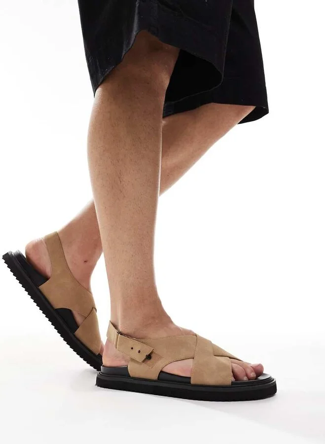 ASOS DESIGN cross over sandals in stone