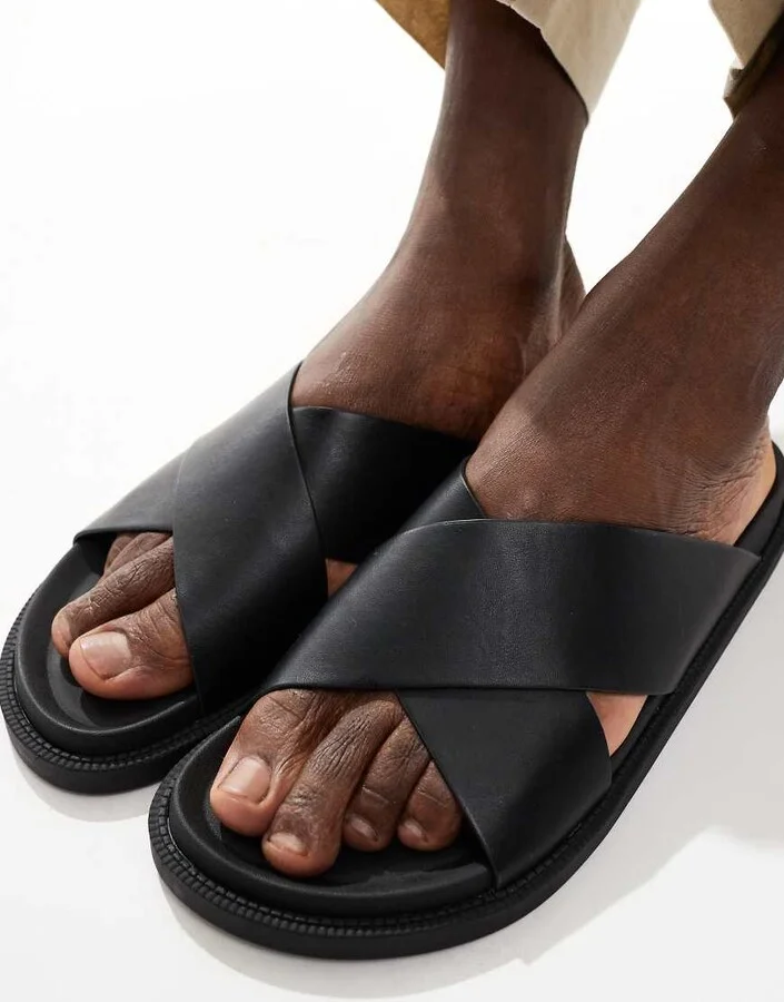 ASOS DESIGN cross over strap sandals in black - Image 4
