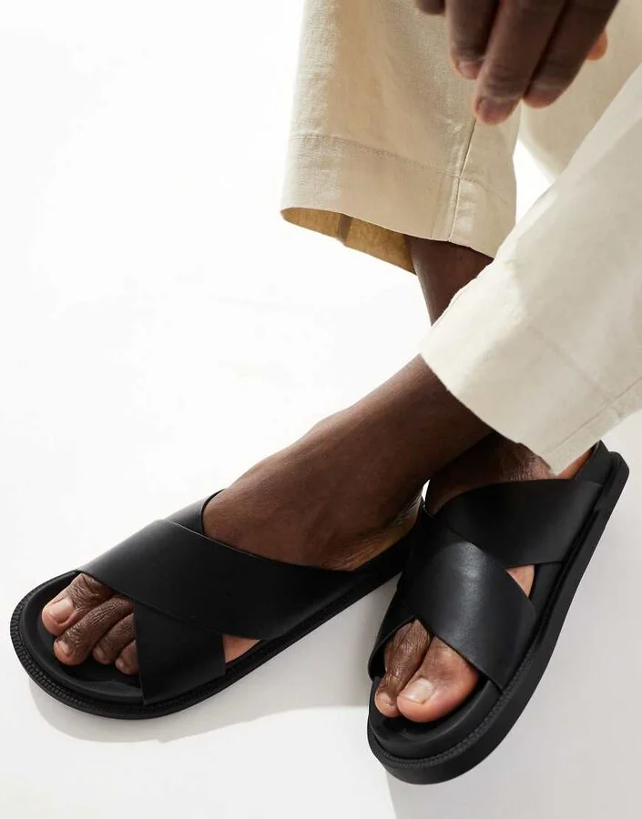 ASOS DESIGN cross over strap sandals in black