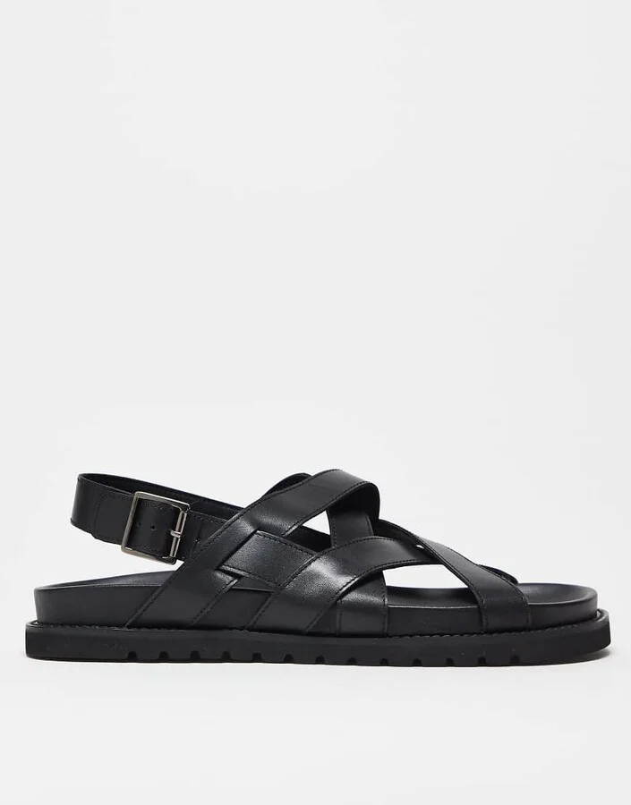 ASOS DESIGN cross over strap sandals in black leather