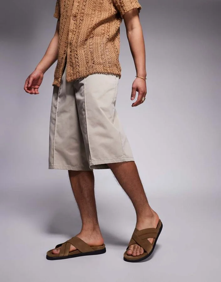 ASOS DESIGN cross over strap sandals in stone suede - Image 2
