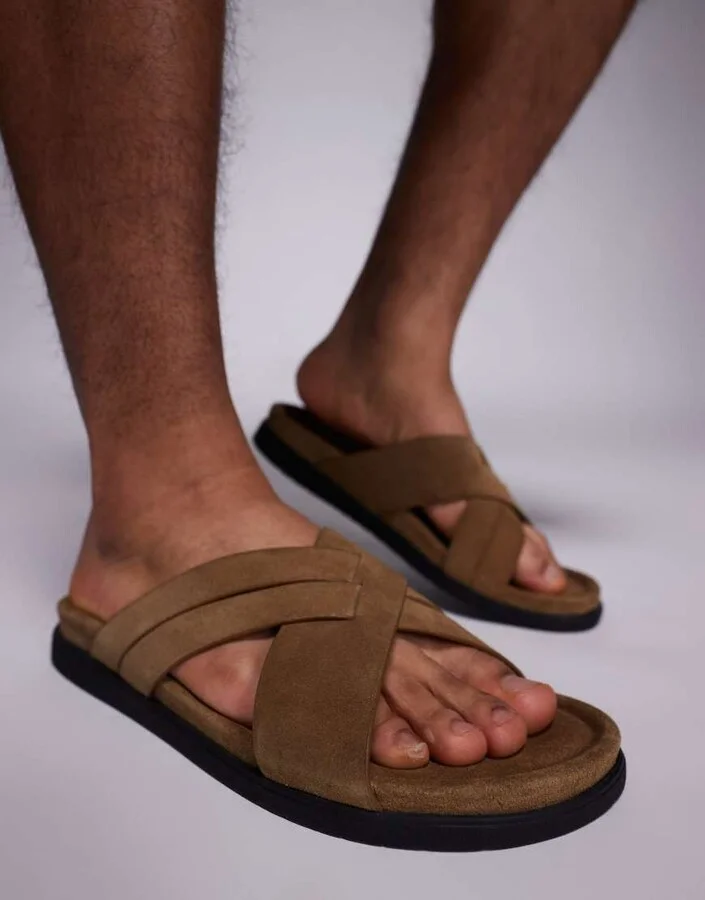 ASOS DESIGN cross over strap sandals in stone suede - Image 3