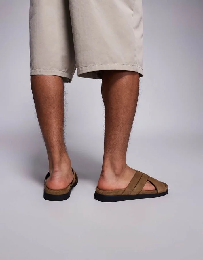 ASOS DESIGN cross over strap sandals in stone suede - Image 4