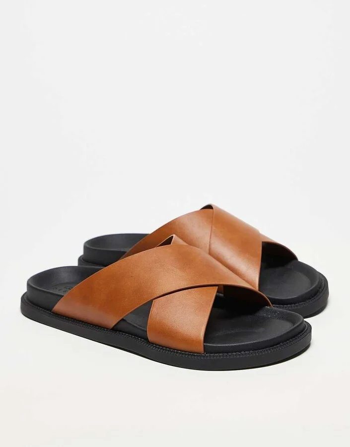 ASOS DESIGN cross over strap sandals in tan - Image 2