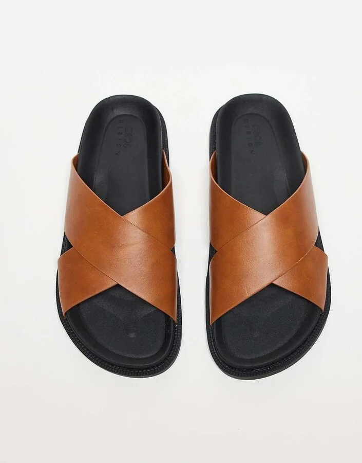 ASOS DESIGN cross over strap sandals in tan - Image 3