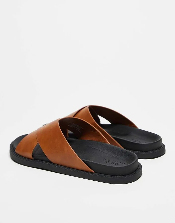 ASOS DESIGN cross over strap sandals in tan - Image 4