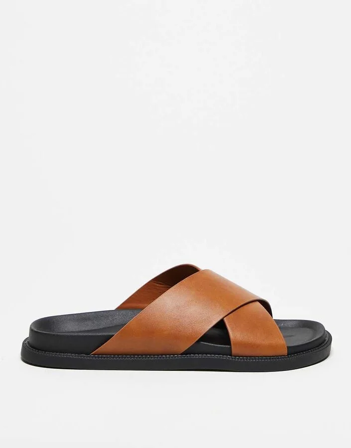 ASOS DESIGN cross over strap sandals in tan