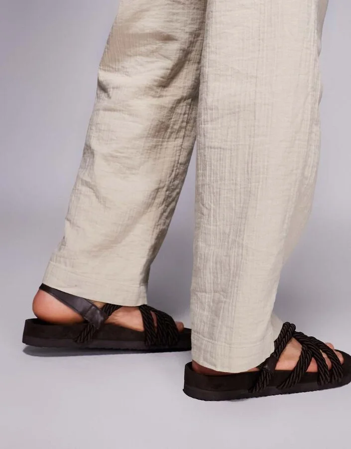 ASOS DESIGN cross strap rope sandals in brown - Image 3