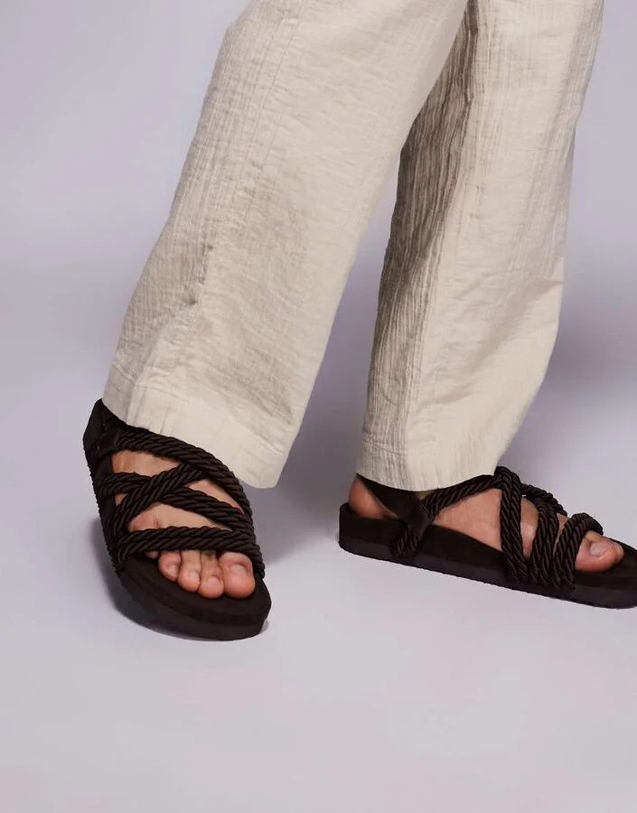 ASOS DESIGN cross strap rope sandals in brown