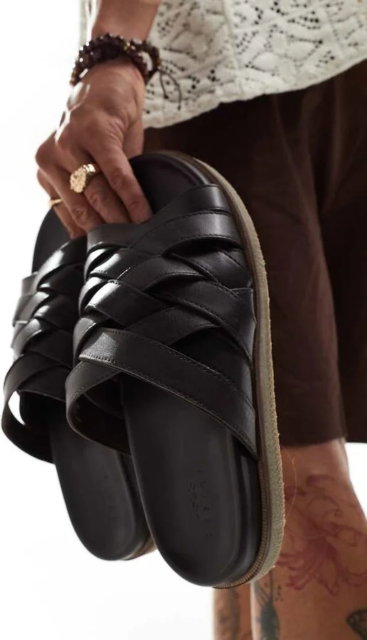 ASOS DESIGN crossover woven sandals in dark brown leather - Image 2