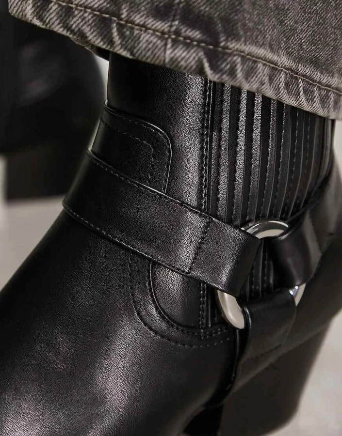 ASOS DESIGN cuban chelsea boots with buckle detail in black faux leather - Image 3