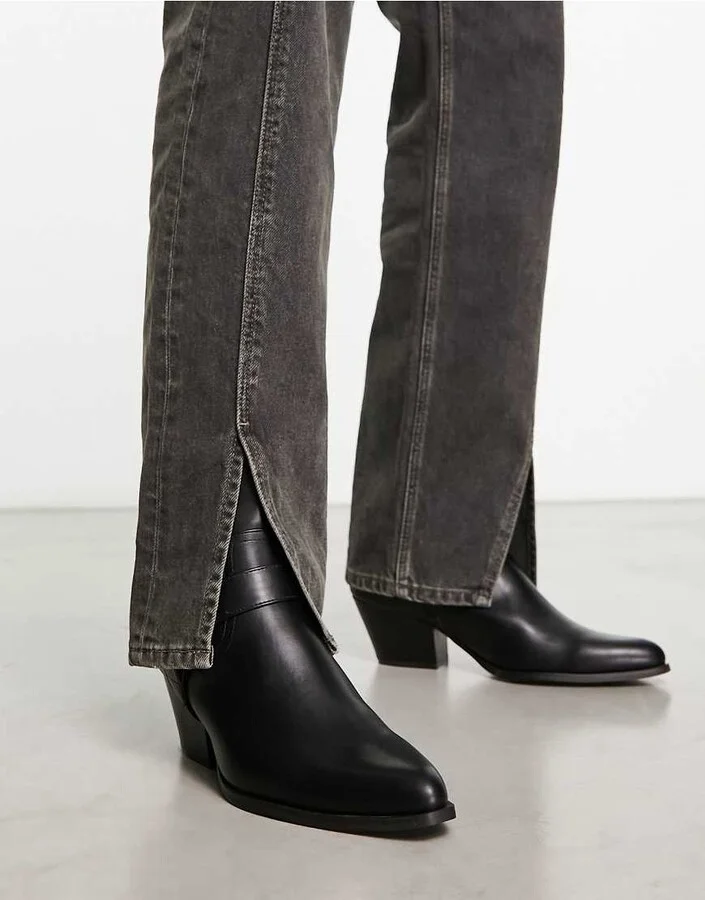ASOS DESIGN cuban chelsea boots with buckle detail in black faux leather - Image 4