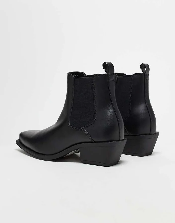 ASOS DESIGN cuban heel western chelsea boots in black faux leather with silver toe cap - Image 4