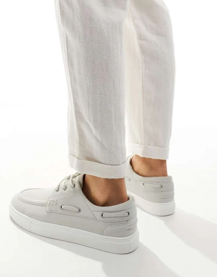 ASOS DESIGN cupsole boat shoes in gray - Image 3