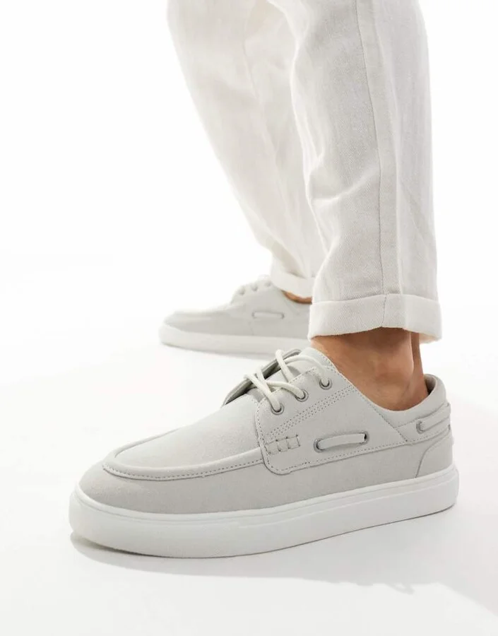 ASOS DESIGN cupsole boat shoes in gray
