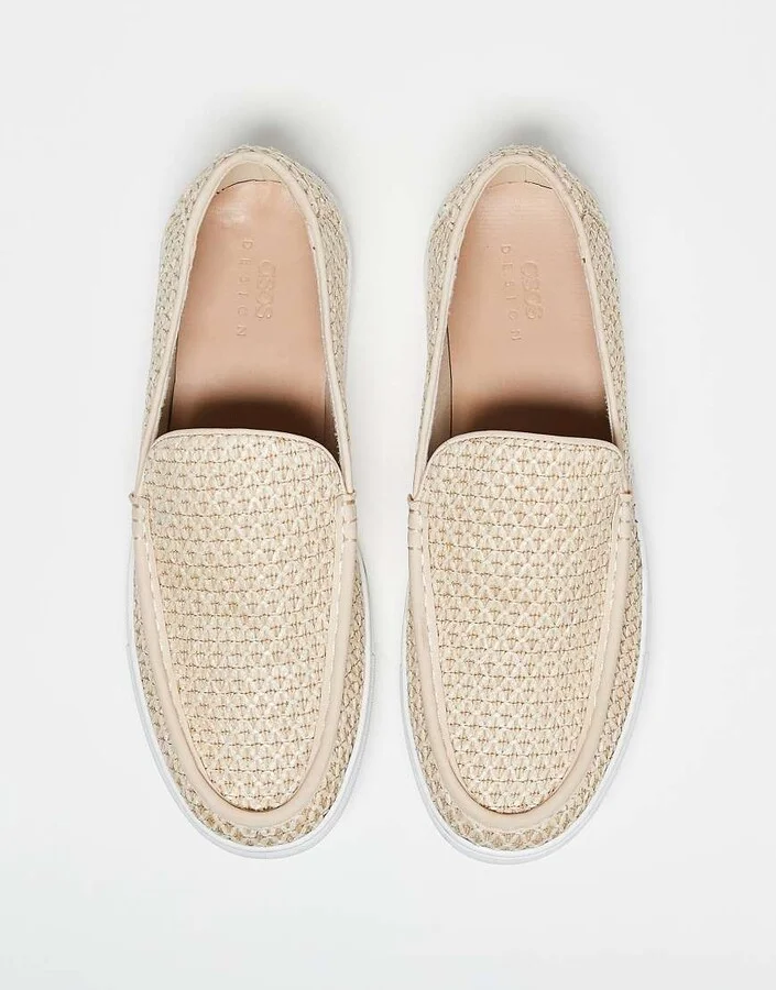 ASOS DESIGN cupsole loafers in woven natural - Image 4