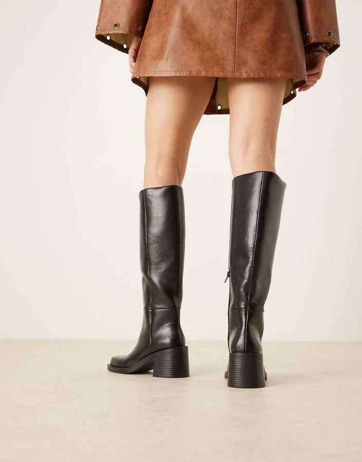 ASOS DESIGN Curve Campbell chunky heeled knee boots in black - Image 2