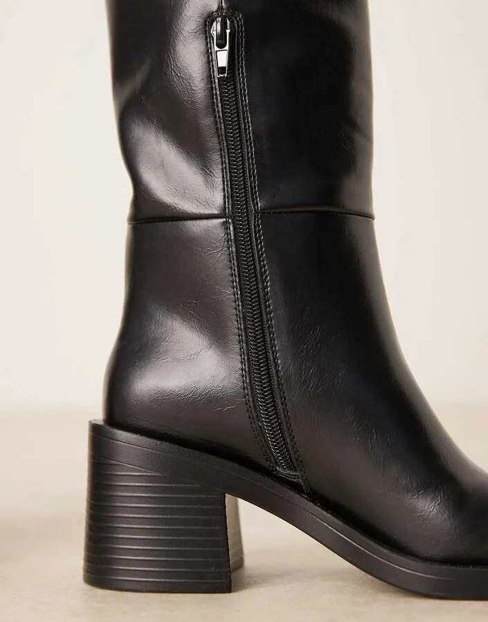 ASOS DESIGN Curve Campbell chunky heeled knee boots in black - Image 3