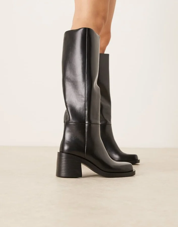 ASOS DESIGN Curve Campbell chunky heeled knee boots in black - Image 4