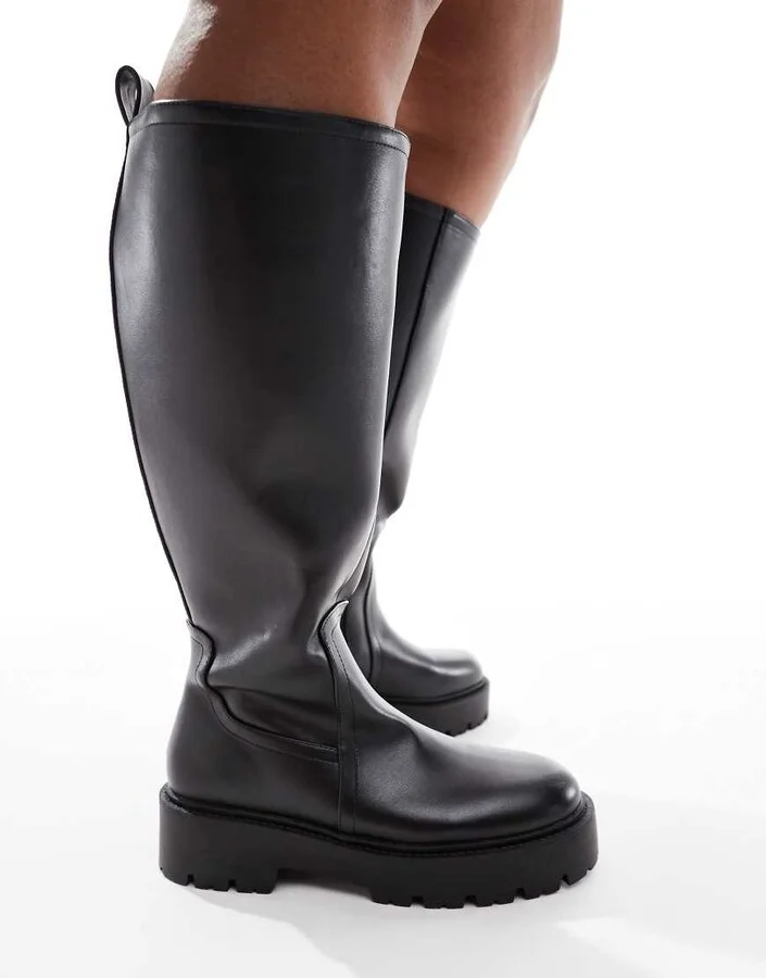 ASOS DESIGN Curve Carmen chunky flat knee boots in black - Image 3