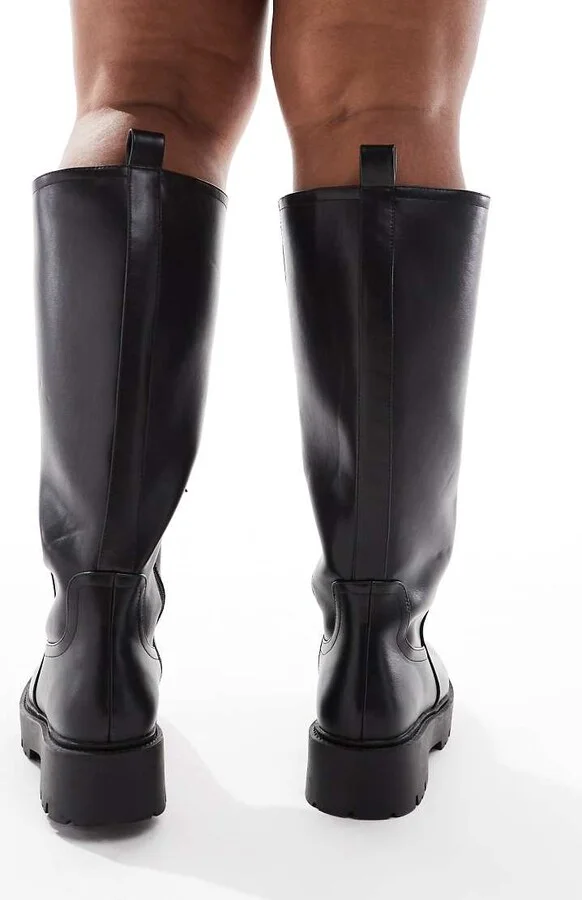 ASOS DESIGN Curve Carmen chunky flat knee boots in black - Image 4