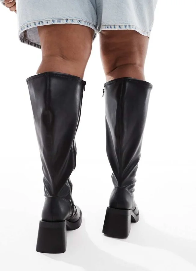 ASOS DESIGN Curve Charlotte heeled knee boots in black - Image 2