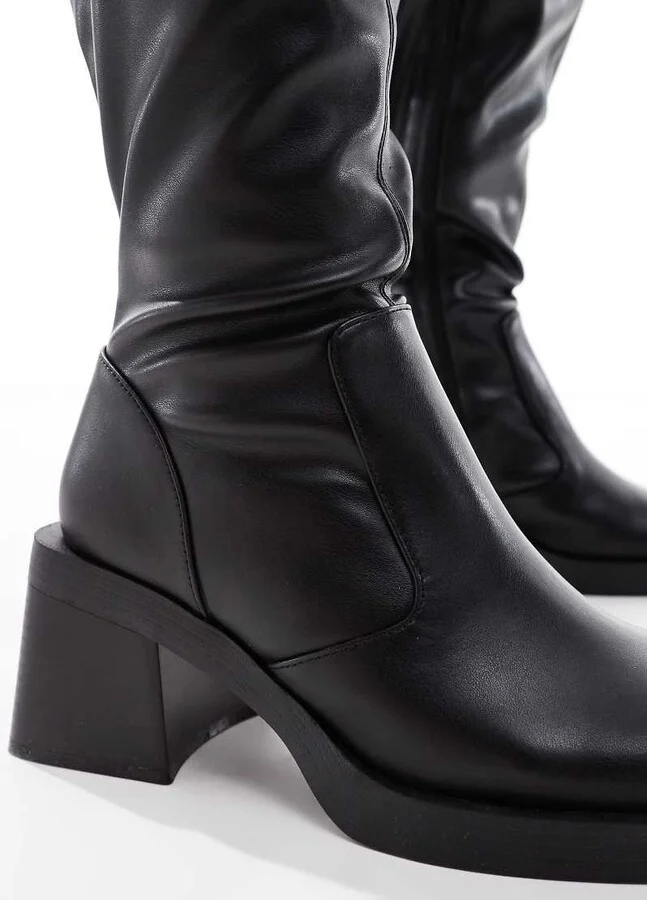 ASOS DESIGN Curve Charlotte heeled knee boots in black - Image 3