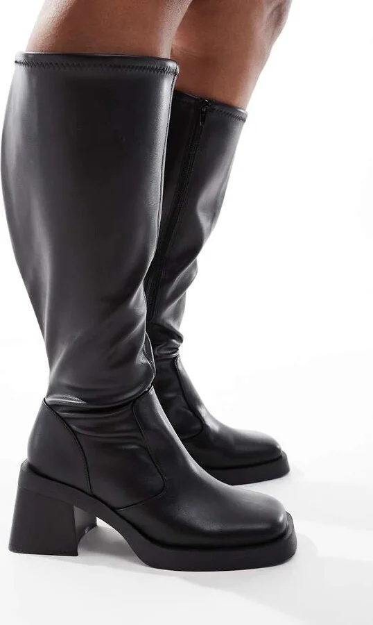 ASOS DESIGN Curve Charlotte heeled knee boots in black - Image 4