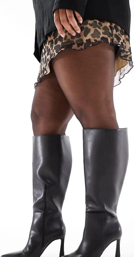 ASOS DESIGN Curve Charm heeled knee boots in black