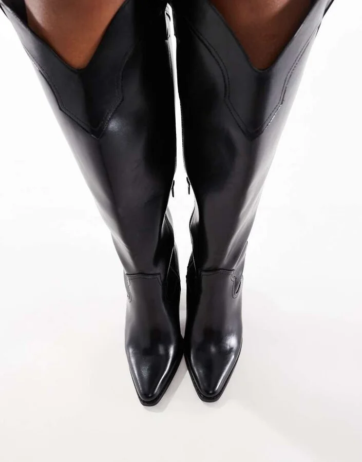 ASOS DESIGN Curve Claudia western knee boots in black - Image 2