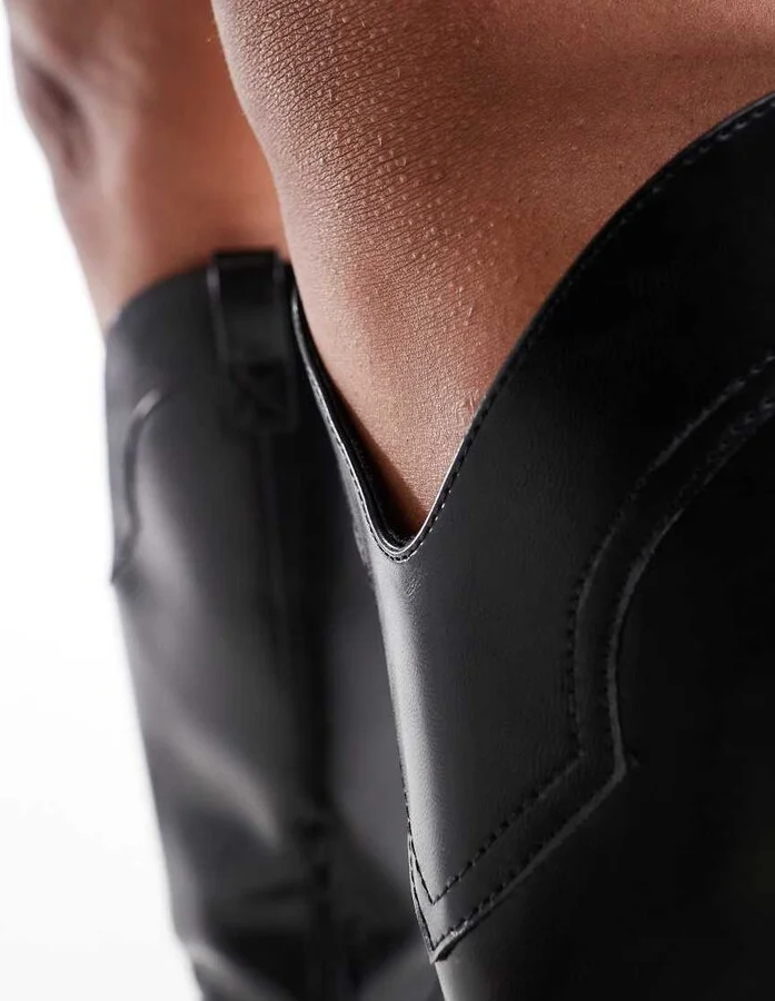 ASOS DESIGN Curve Claudia western knee boots in black - Image 4