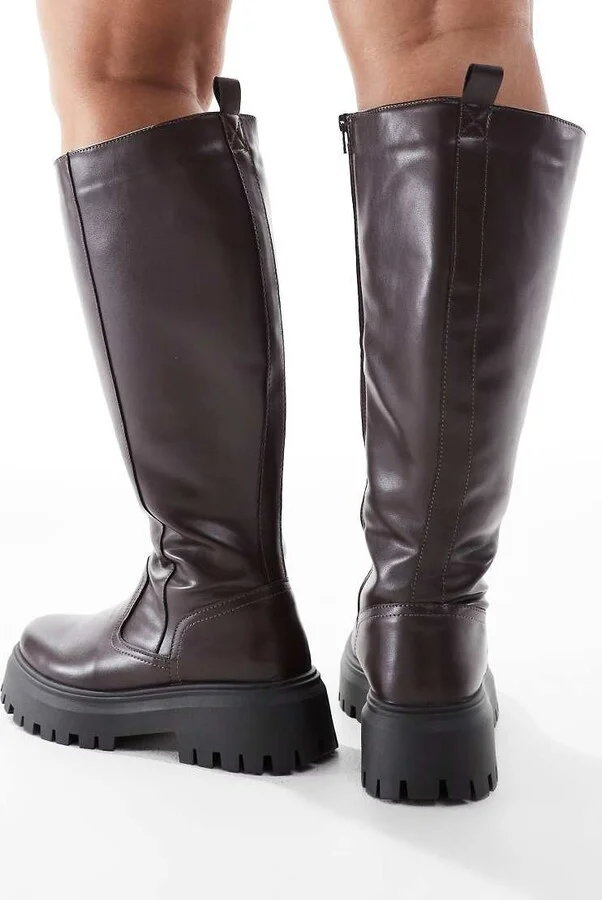 ASOS DESIGN Curve Corey chunky knee boot in brown - Image 2