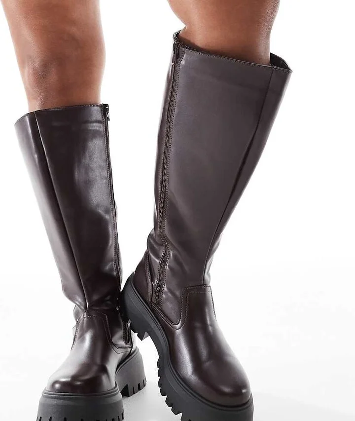 ASOS DESIGN Curve Corey chunky knee boot in brown