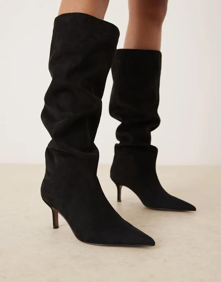 ASOS DESIGN Cydney slouch pull on knee boots in sand suedette - Image 2