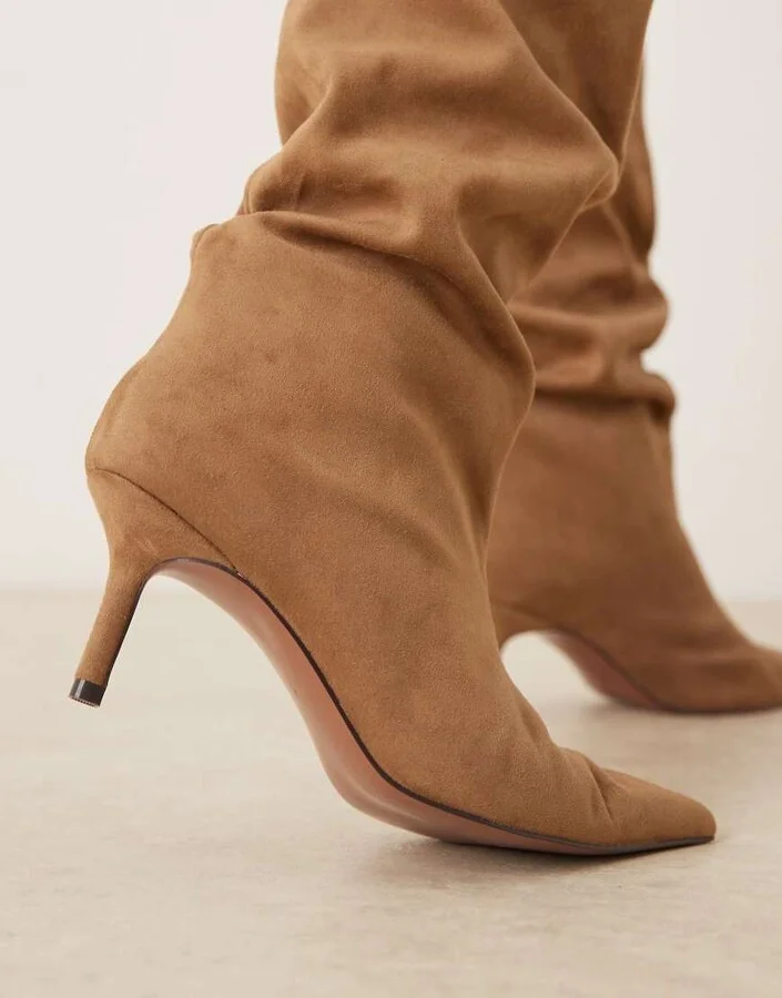 ASOS DESIGN Cydney slouch pull on knee boots in sand suedette - Image 3