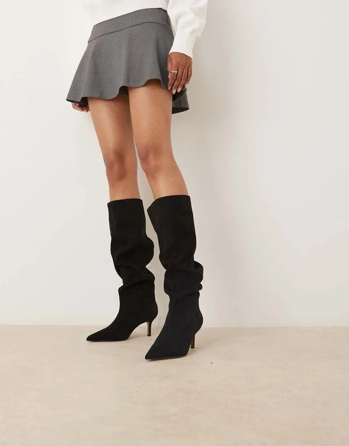 ASOS DESIGN Cydney slouch pull on knee boots in sand suedette