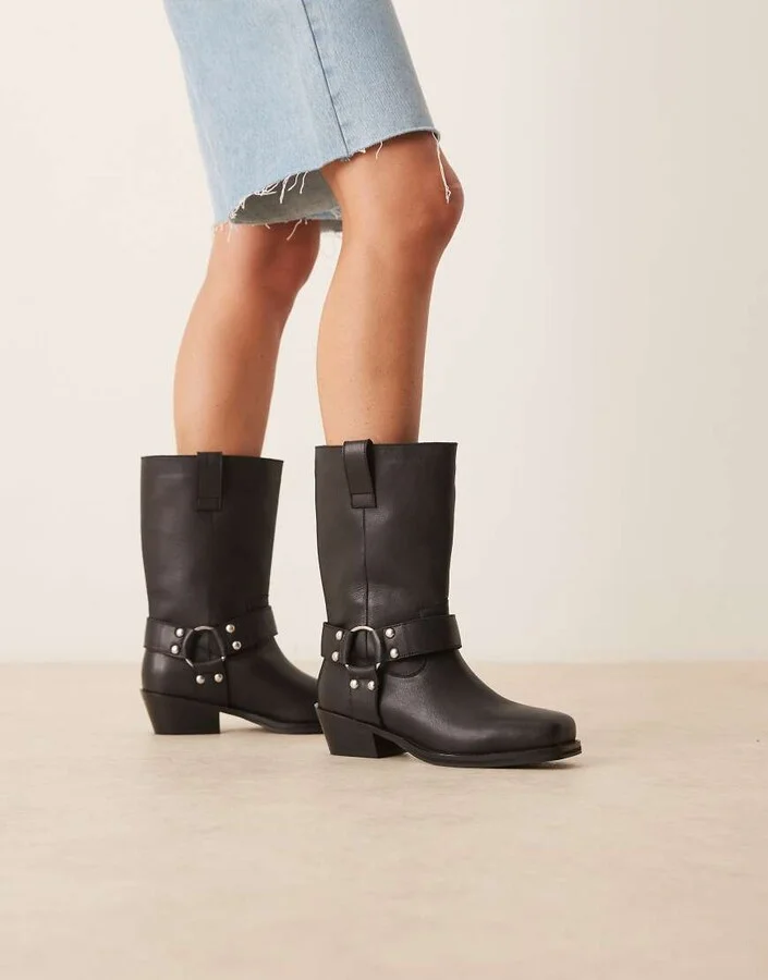 ASOS DESIGN Cyrus leather harness knee boots in black - Image 4
