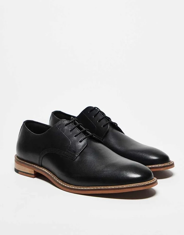 ASOS DESIGN derby lace up shoes in black leather - Image 2