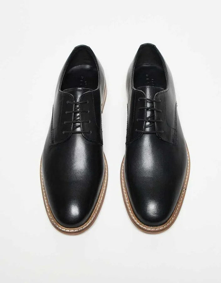 ASOS DESIGN derby lace up shoes in black leather - Image 3