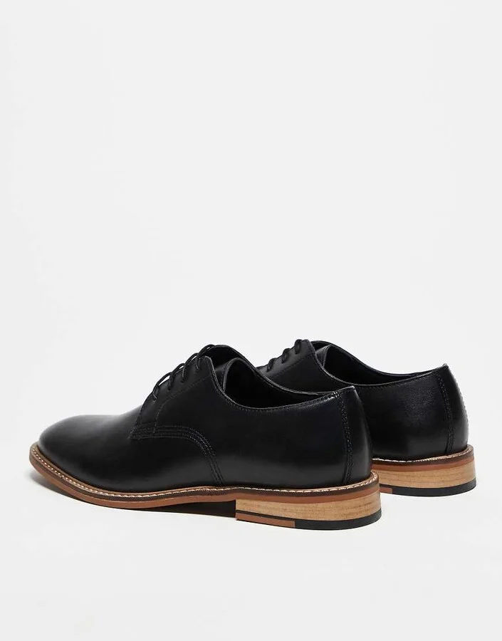 ASOS DESIGN derby lace up shoes in black leather - Image 4