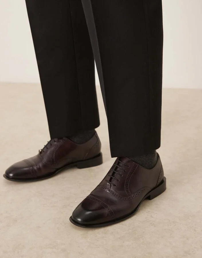 ASOS DESIGN derby lace up shoes in burgundy leather - Image 3