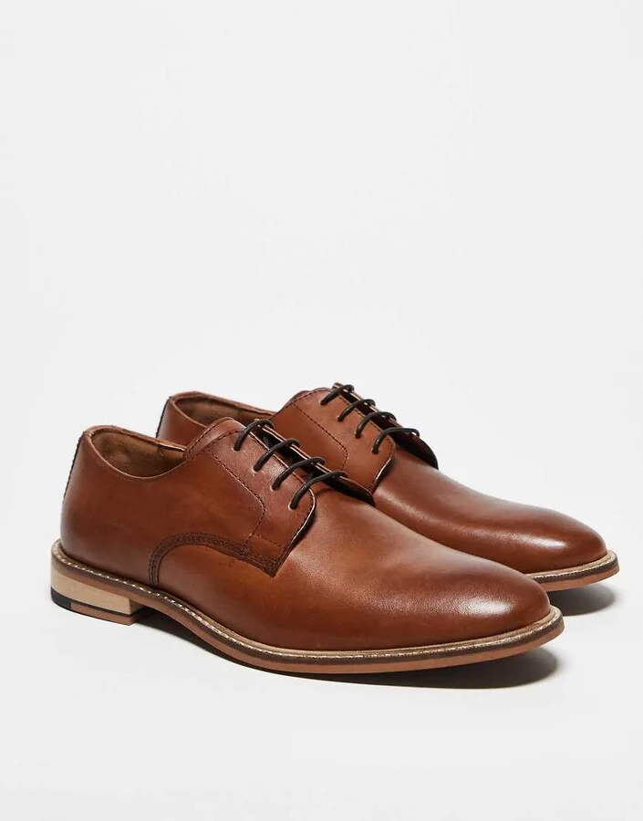 ASOS DESIGN derby lace up shoes in tan leather - Image 2