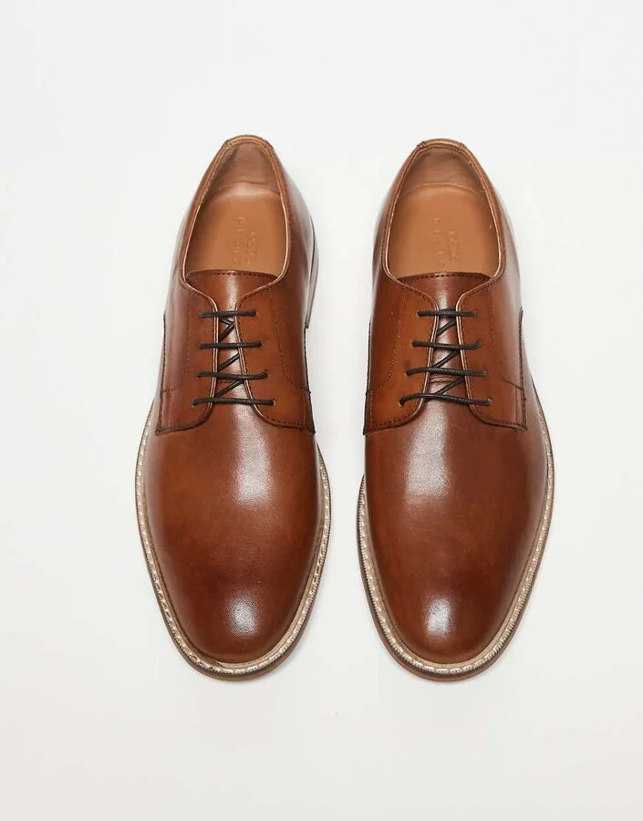 ASOS DESIGN derby lace up shoes in tan leather - Image 3