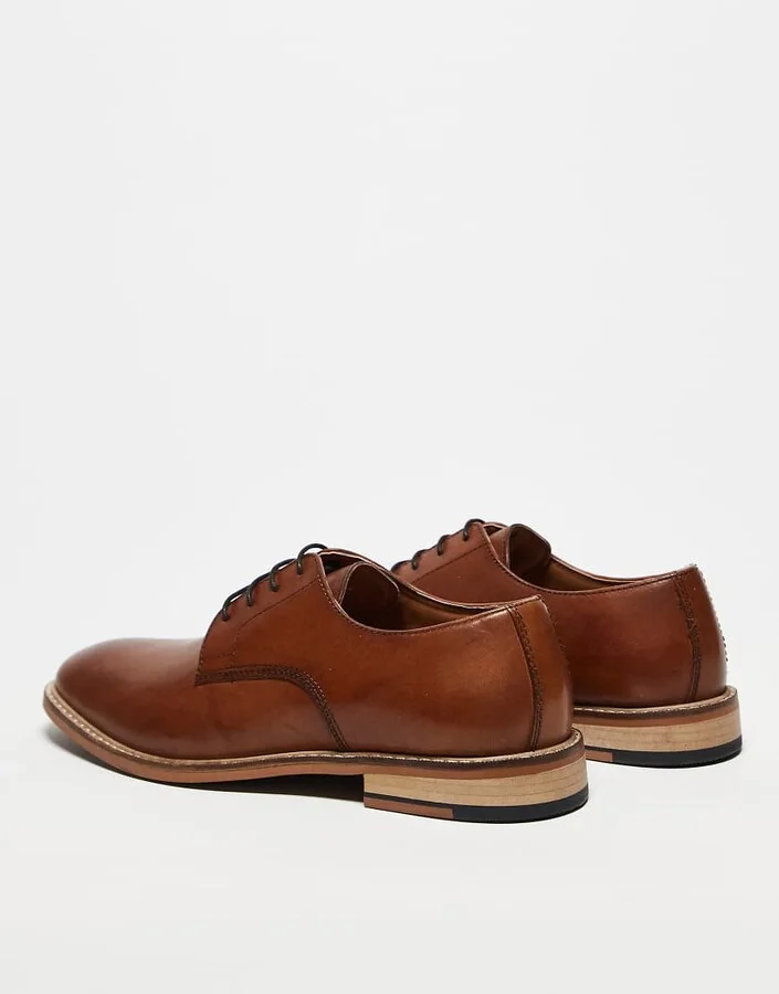 ASOS DESIGN derby lace up shoes in tan leather - Image 4