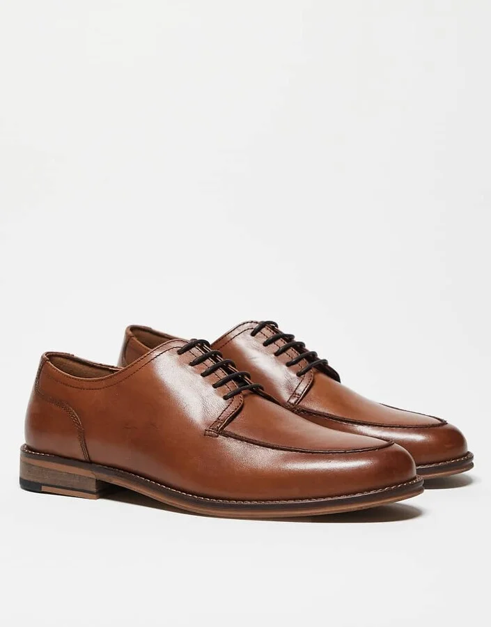 ASOS DESIGN derby lace up shoes in tan leather - Image 2