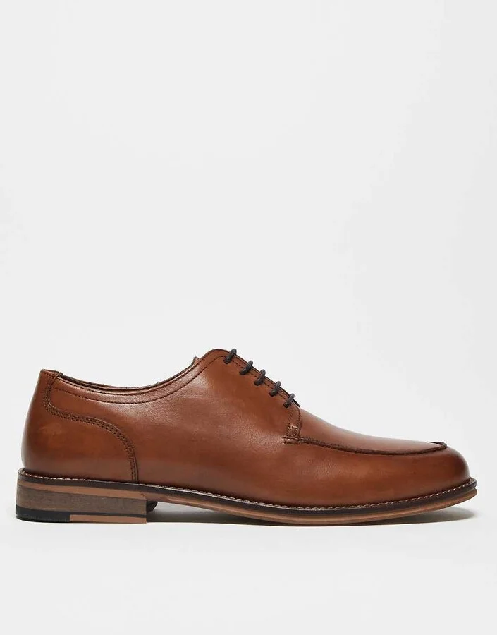 ASOS DESIGN derby lace up shoes in tan leather - Image 3