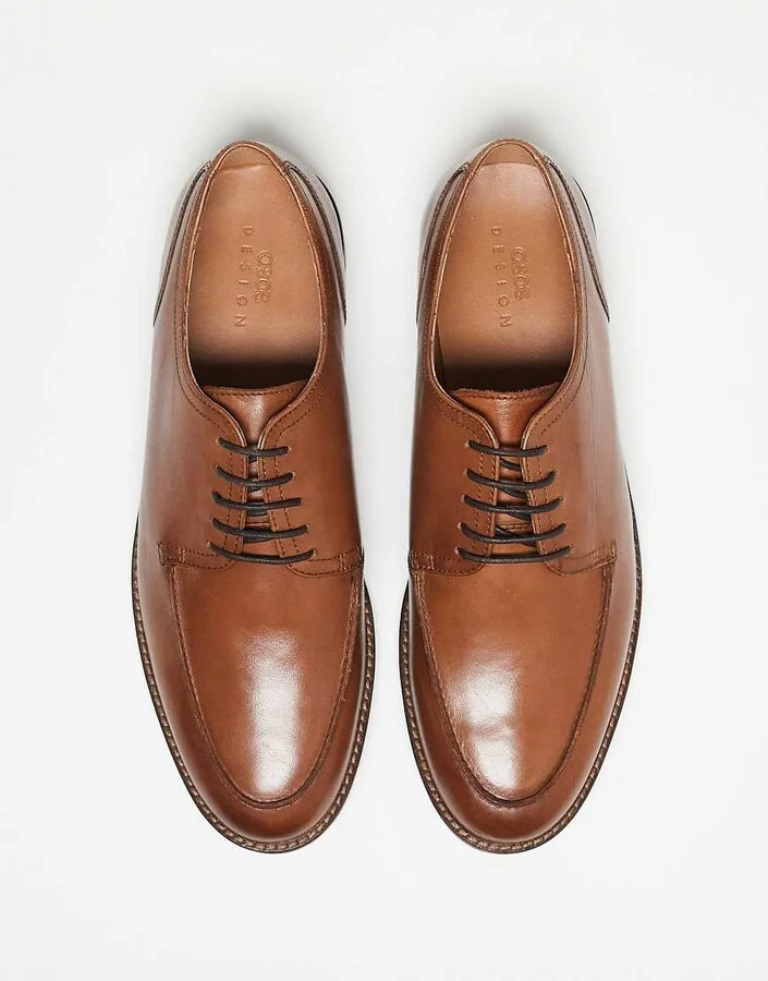 ASOS DESIGN derby lace up shoes in tan leather - Image 4